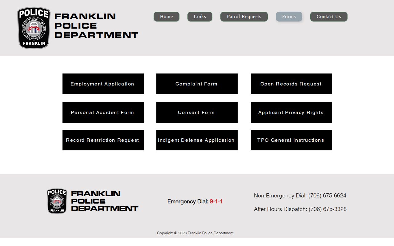 Franklin Police Department official Heard County records request forms page