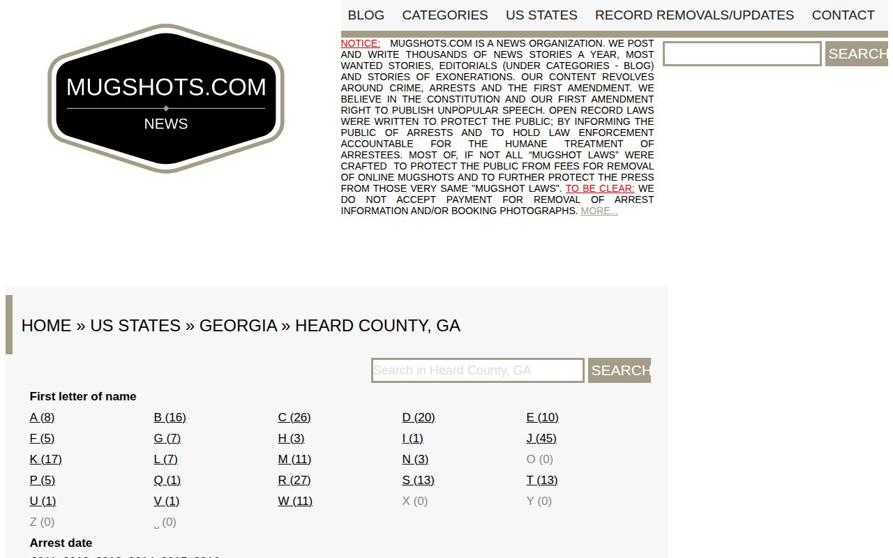 Unofficial Mugshots.com Heard County archive context, not a live roster