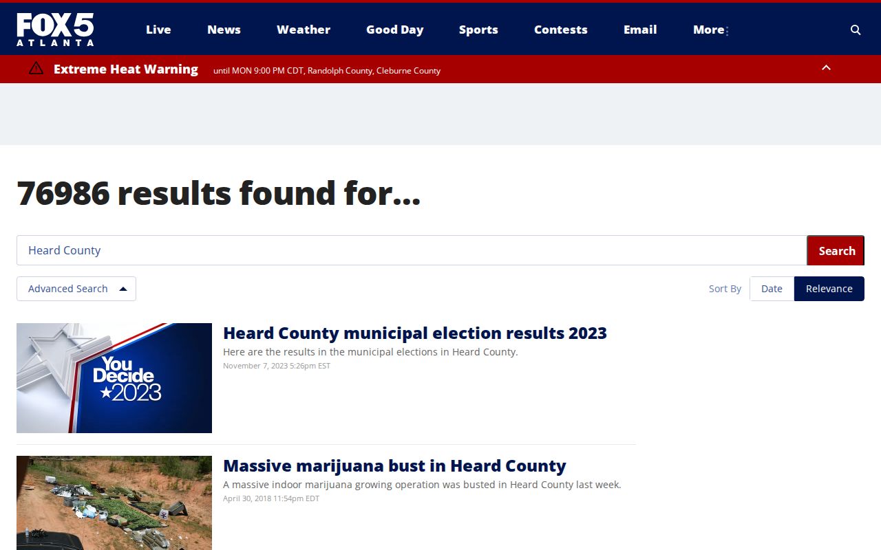 FOX 5 Atlanta Heard County news search showing episodic regional coverage