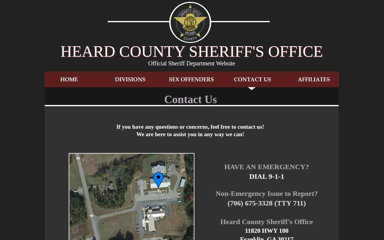 Heard County Sheriff's Office official contact information for warrant questions
