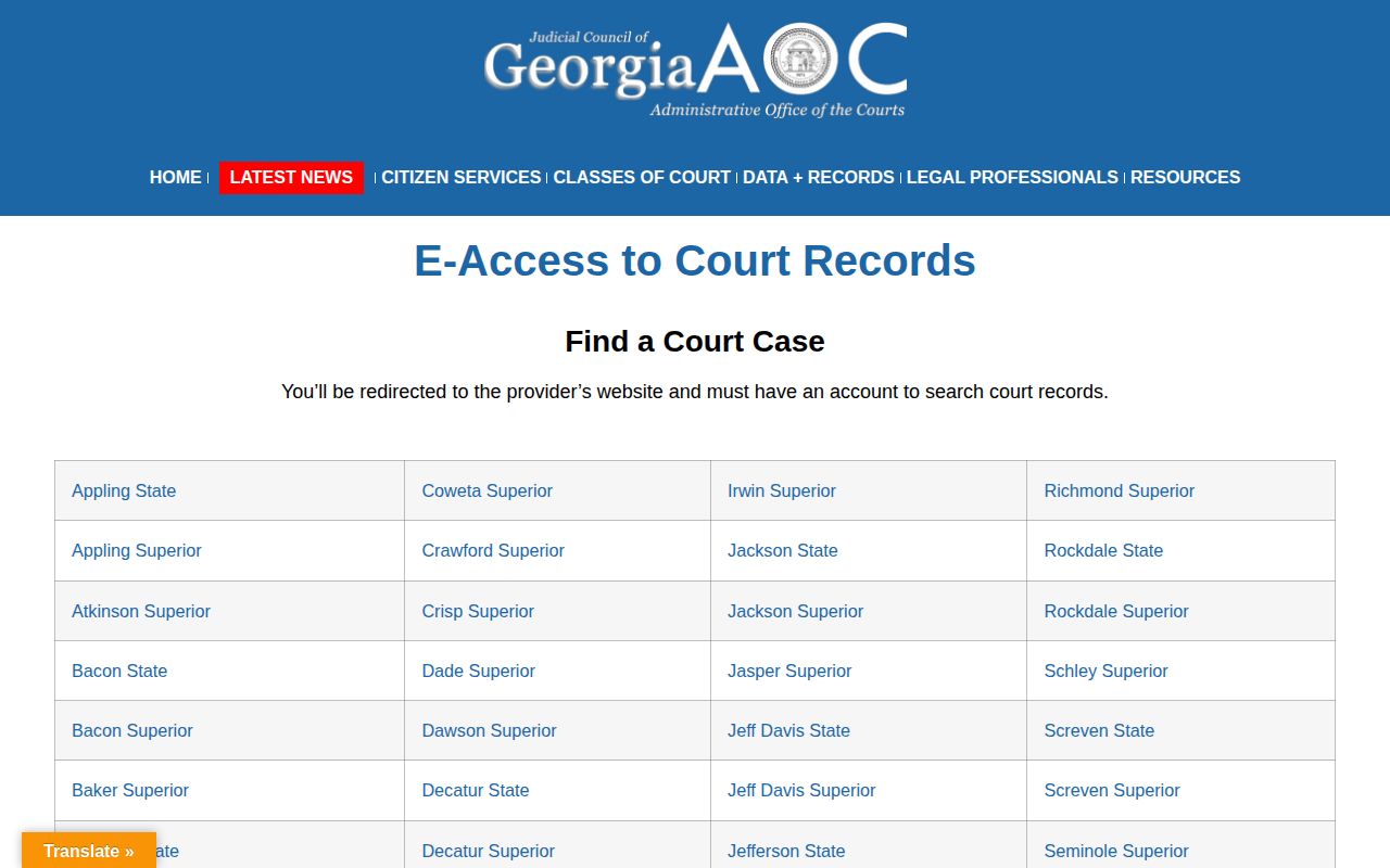 Georgia Courts e-access gateway for Heard County court dispositions