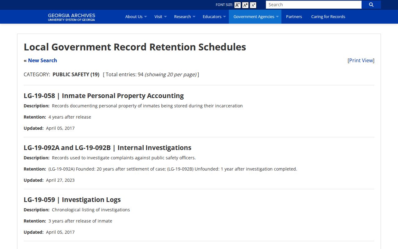 Georgia Archives jail booking retention schedule relevant to Heard County records