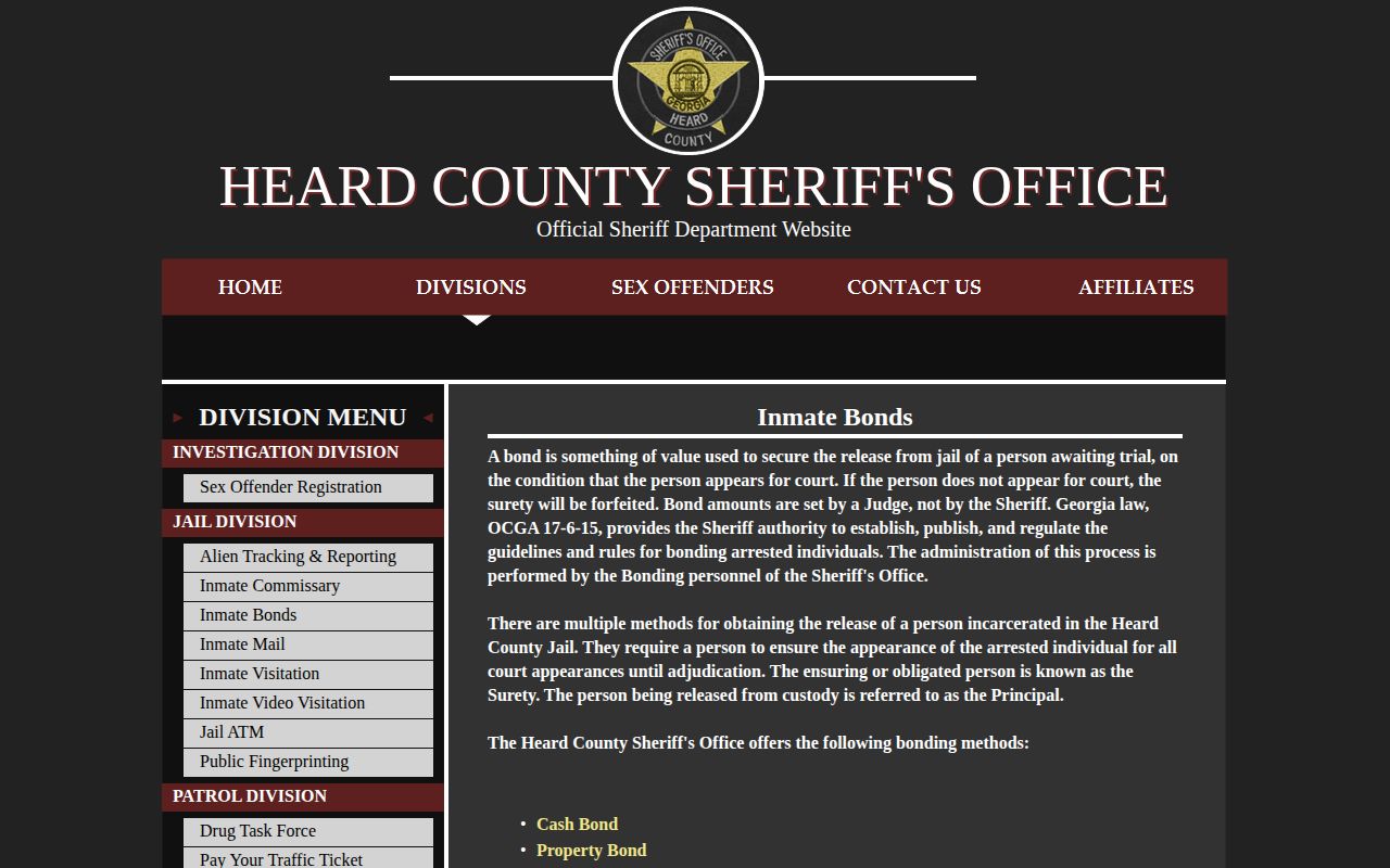 Heard County Sheriff's Office official bond and release information